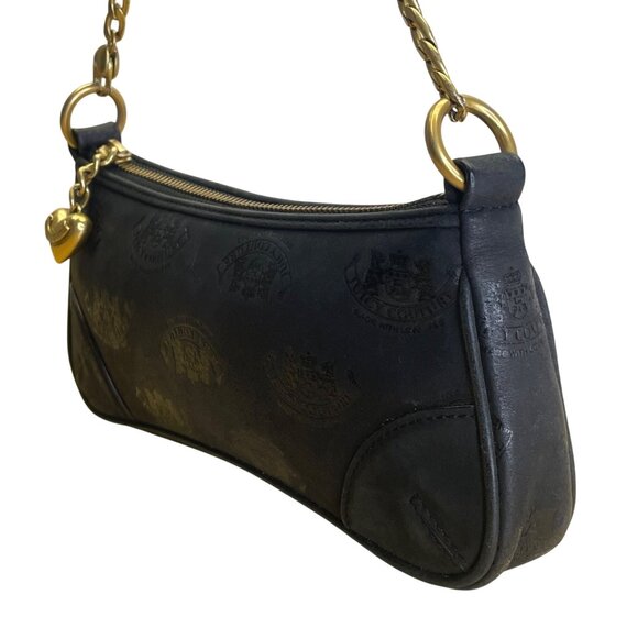 Juicy Couture Black Embossed Leather With Gold Chain Strap & Heart Charm Clutch - Picture 2 of 11